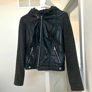Xhilaration Black Pleather Jacket with Hood Size Small